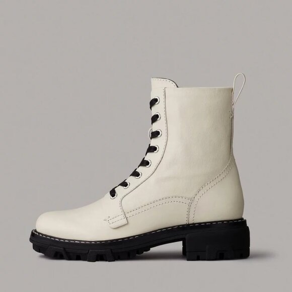 Rag & Bone Shiloh Women's Off White Leather Combat Boots - Picture 1 of 10